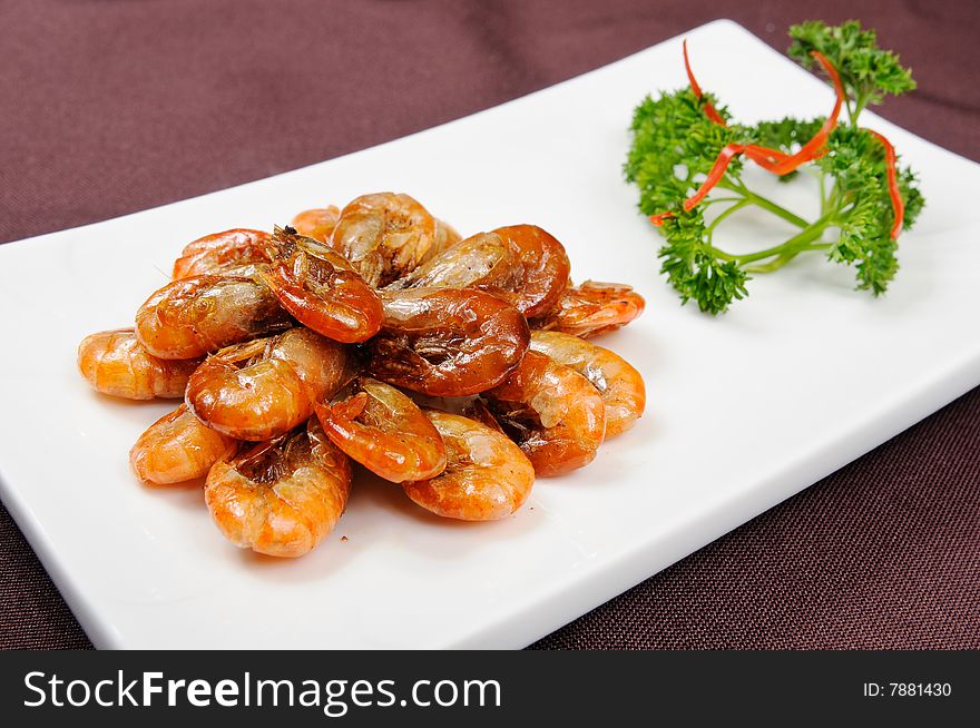 Shrimp on a white dish