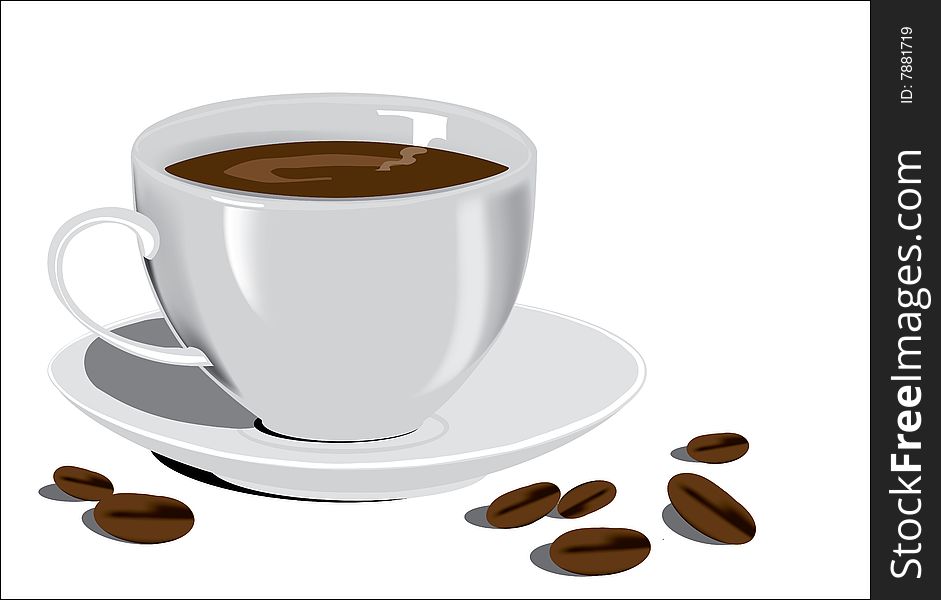 vector illustration of cup of coffee with coffee beans