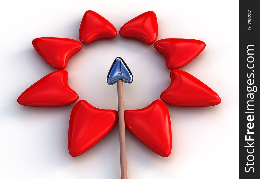 8 hearts with arrow, flower