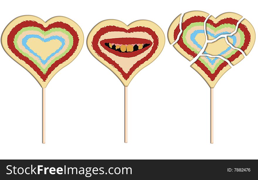 The Lollipop in the form heart. The First - usual, the second with scene toothless mouth, and the last - broken heart.