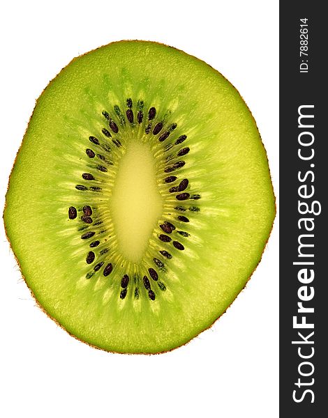 A single kiwi slice, isolated on the white background