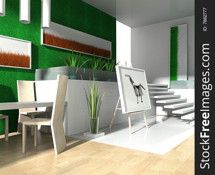 Modern interior of a loft 3d image. Modern interior of a loft 3d image