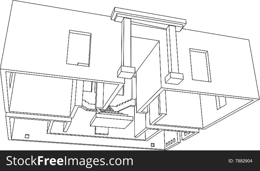 Perspective view of the building. House for one family. Perspective view of the building. House for one family.