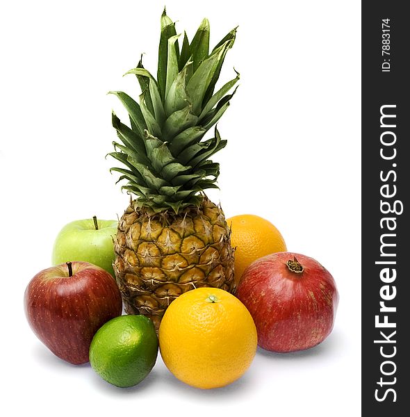 Group of fresh fruits isolated on white background