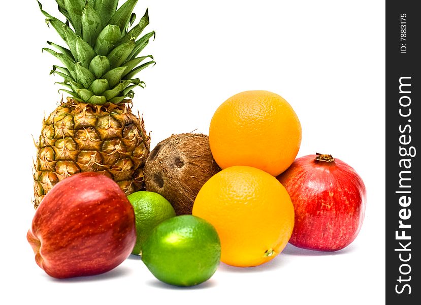 Group of fresh fruits isolated on white background