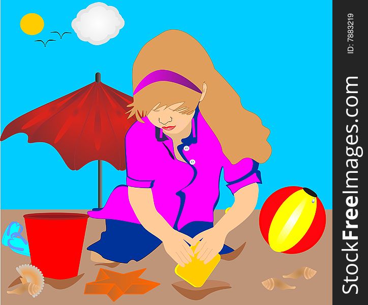 Young lady, playing on beach with toys, while on vacation. Young lady, playing on beach with toys, while on vacation