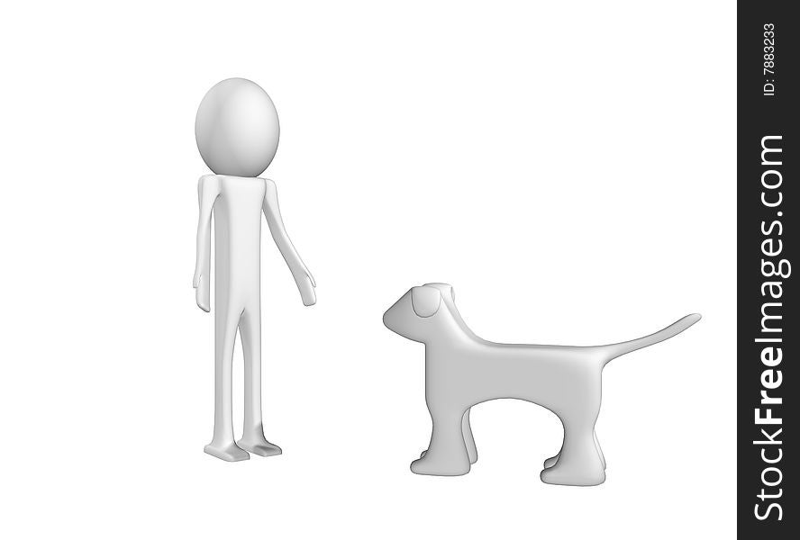 One 3d man to play with the dog. One 3d man to play with the dog