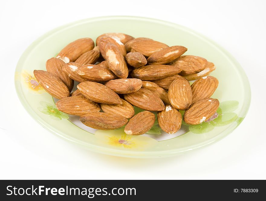 Group almonds in brown pod without nutshell