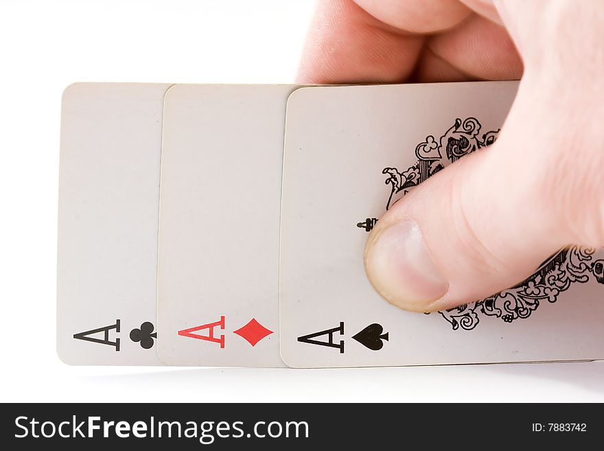 Playing cards three aces on a white background