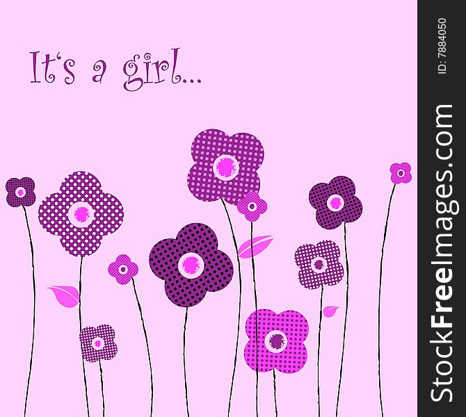 Beautiful floral baby girl announcement design. Beautiful floral baby girl announcement design