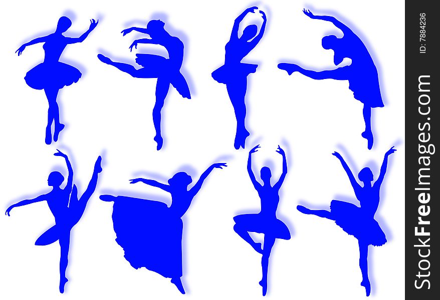 Classical dancers silhouette in different poses and attitudes