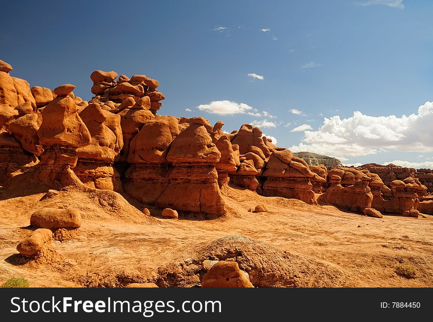 Strange rocks named Hoodoos at Goblin Valley, Utah