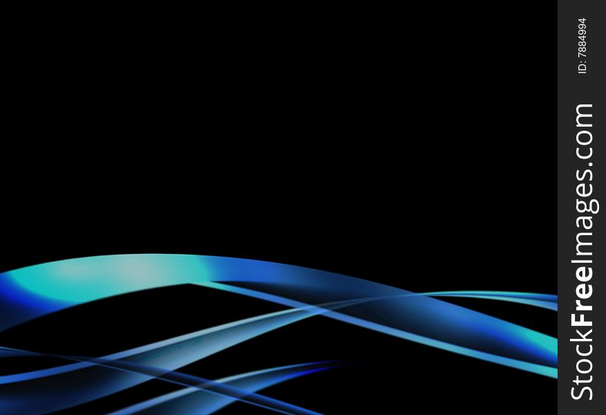 Blue waves on black background, abstract design. Blue waves on black background, abstract design