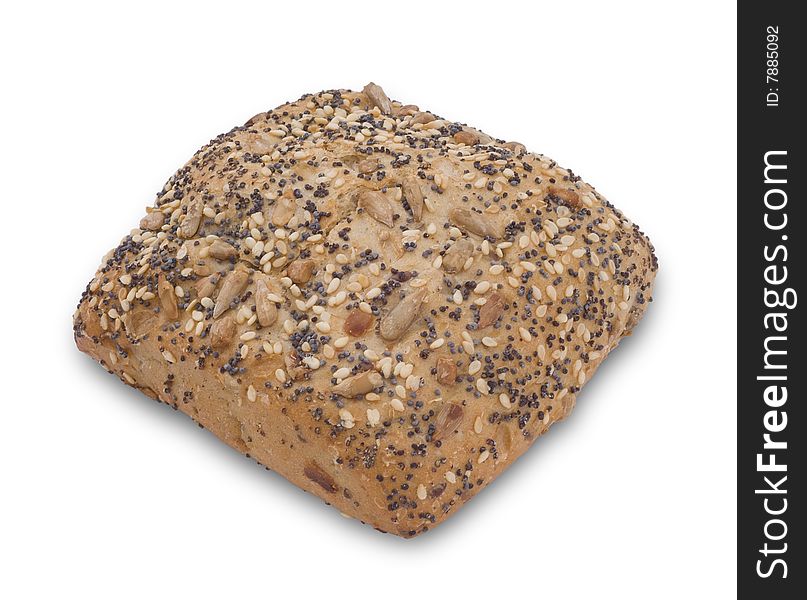 Fresh bun with sesame isolated on white. Close-up