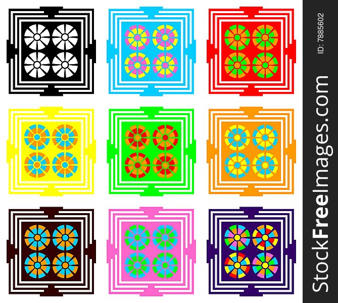 Nine small varicoloured squares in vector