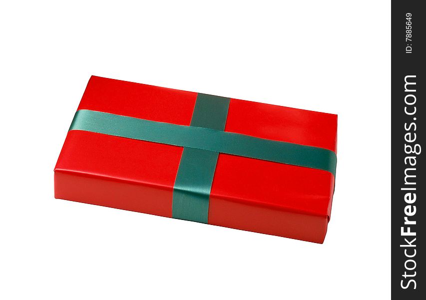 Gift box close up, isolated over white