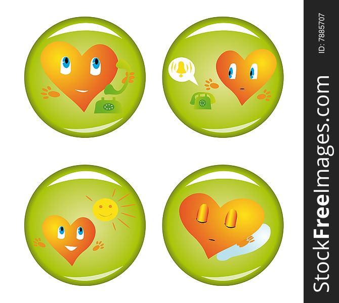 Set of four st. Valentine buttons 3. Vector illustrations.