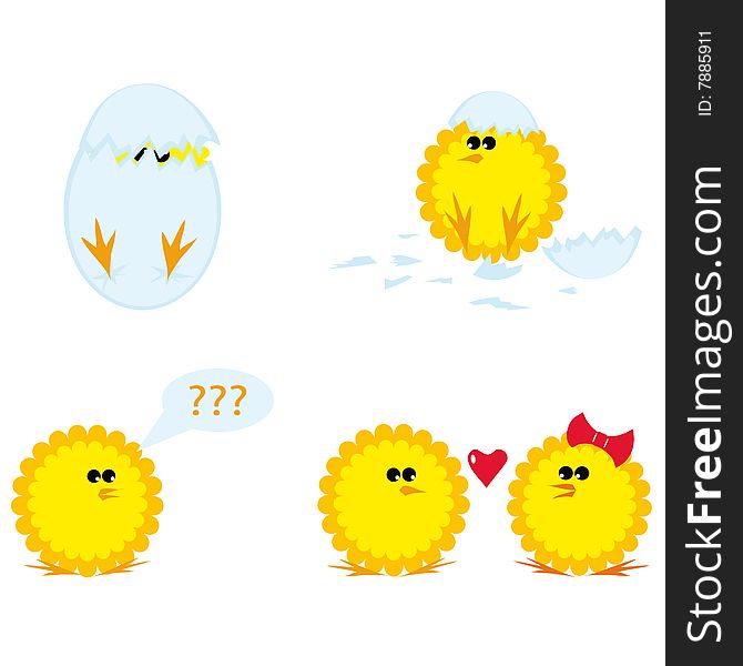 Set of cartoon chickens for Easter. Vector illustration.