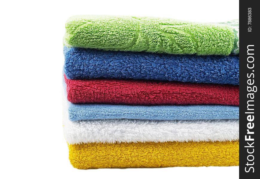 Six color double towels on white background. Six color double towels on white background