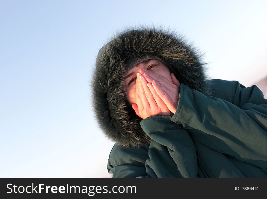 Portrait of a woman in cold winter. Portrait of a woman in cold winter