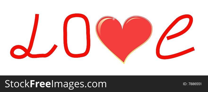 Image Of A Word Love And Red Heart.