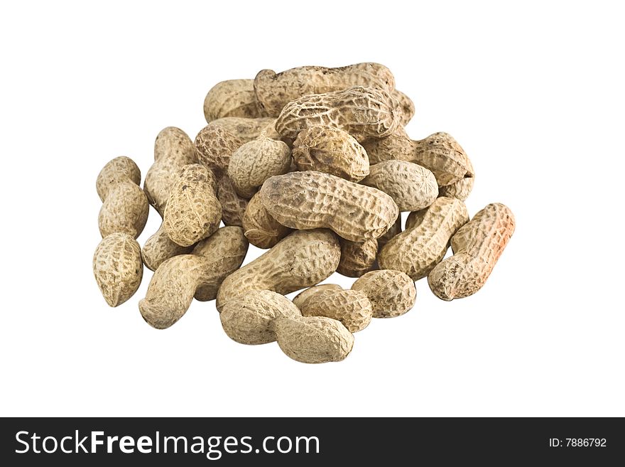 Close up peanuts on white background