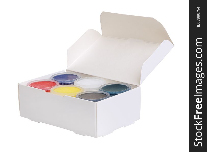 Multicolored paints in containers with lids