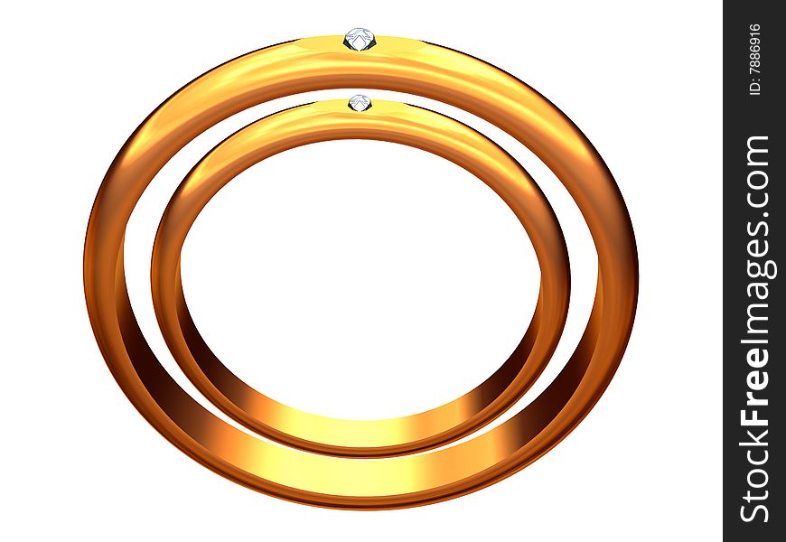 The image of two gold wedding rings, one in other.