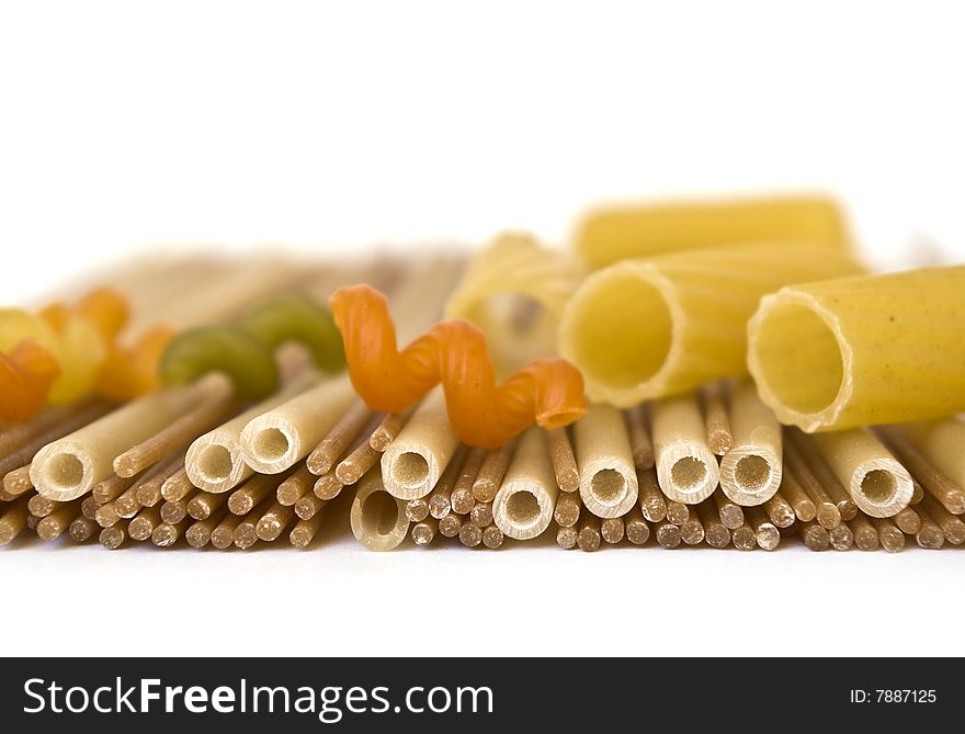 Colorful noodles frame on a white background. Colorful noodles frame on a white background