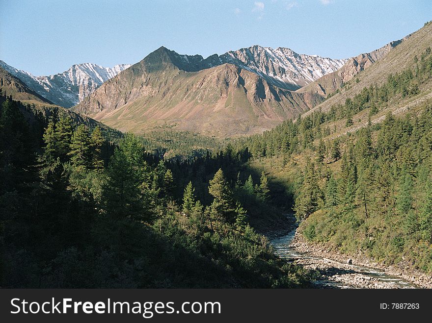 Shumak river valley is located in Sayany mountains (Siberia, Russia).