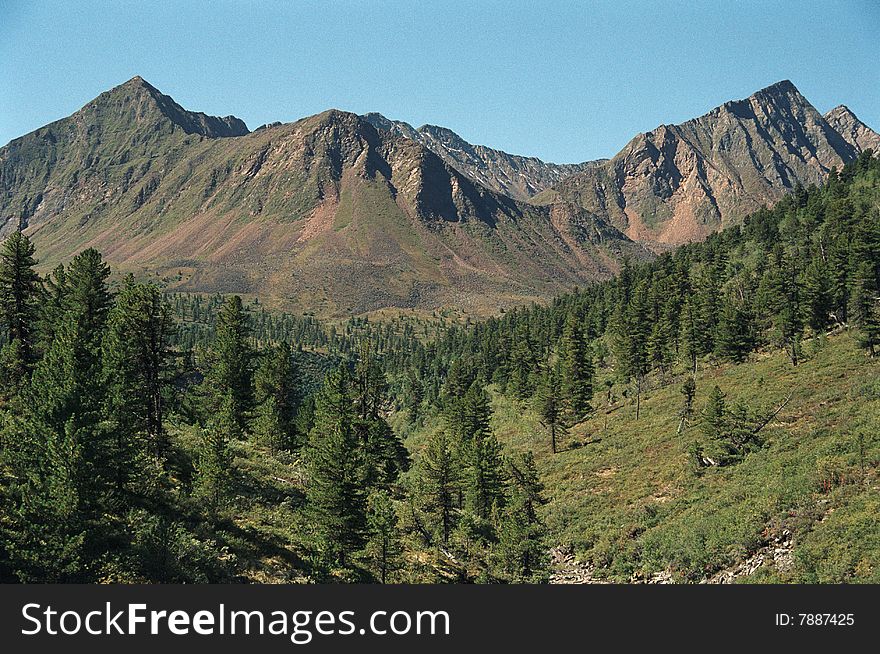 Shumak river valley is located in Sayany mountains (Siberia, Russia).