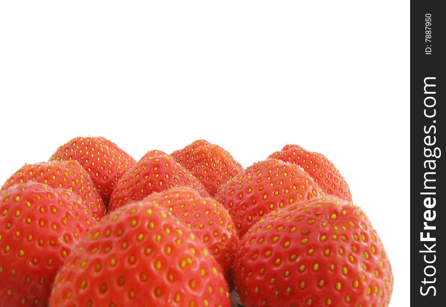 Juicy strawberries fruit, white background