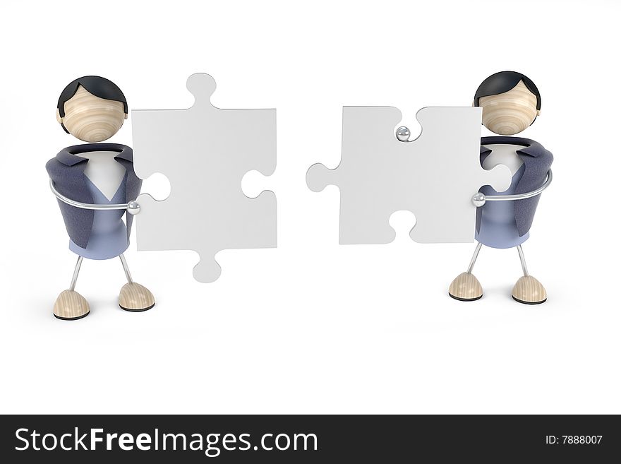 Mans hold puzzle, white background,  isolated