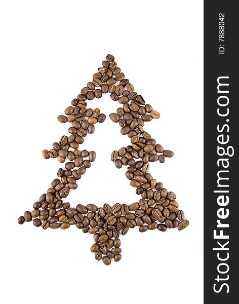 Fir-tree From Coffee Beans Isolated On White