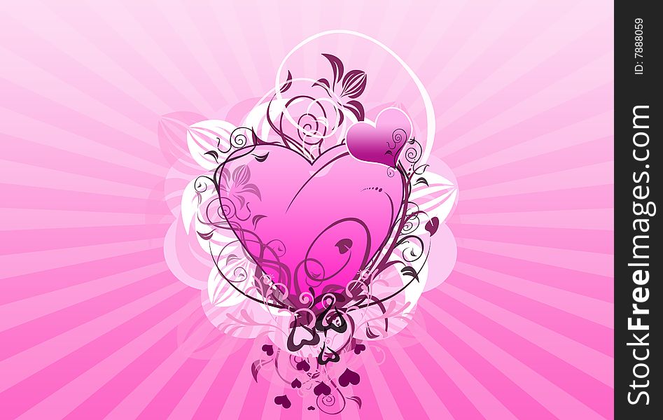 Pink heart wiyh decorations like a valentine card