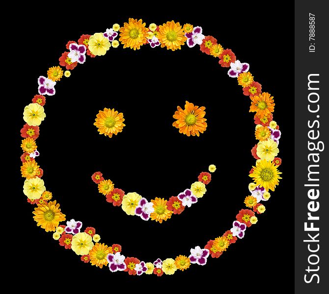 Decorative smile symbol from color flowers. Decorative smile symbol from color flowers