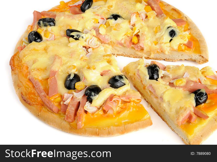 Fresh hot pizza on white background