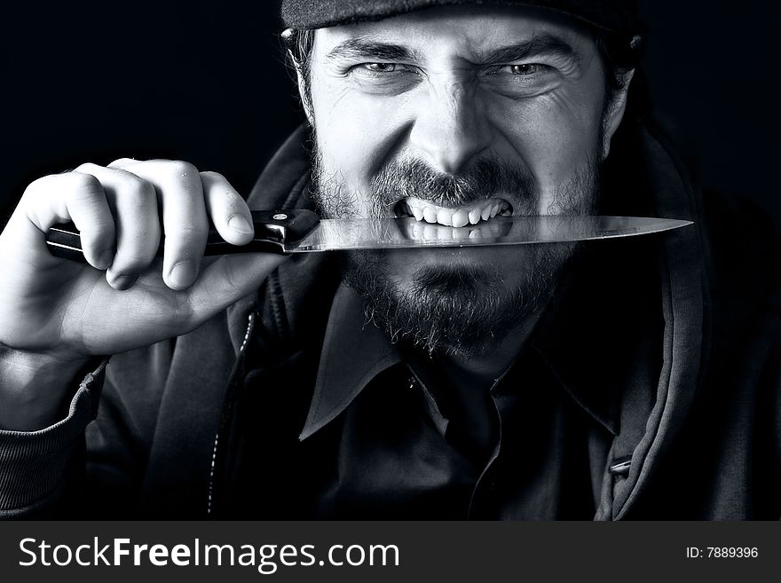 Funny Man With Teeth In Knife