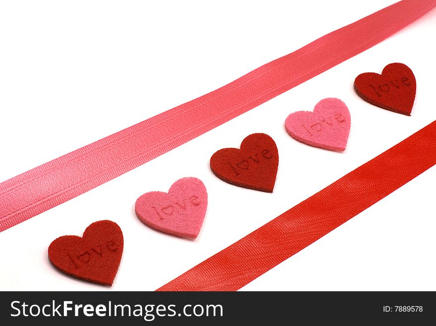 Pink and red Hearts and colours ribbons