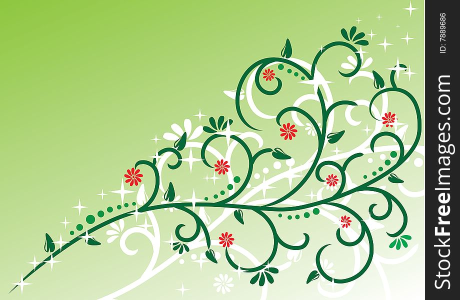 Green background with green floral swirls. Green background with green floral swirls