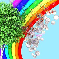 Rainbow, Tree And Soap Bubbles Royalty Free Stock Image Rainbow, Tree And Soap Bubbles Royalty Free Stock Image
