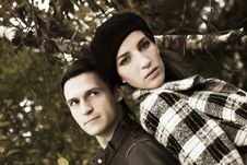 Loving Couple In An Autumnal Park Stock Image