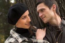 Loving Couple In An Autumnal Park Stock Image