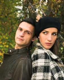 Loving Couple In Autumnal Park Stock Photography
