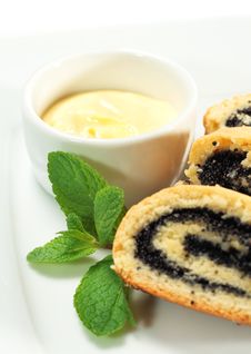 Poppy Cake With Fresh Mint Stock Photos Poppy Cake With Fresh Mint Stock Photos