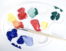Palette With Paints And Paintbrush Stock Photography