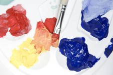 Palette With Paints And Paintbrush Royalty Free Stock Image