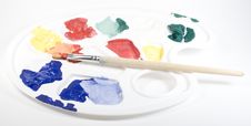 Palette With Paints And Paintbrush Royalty Free Stock Photos