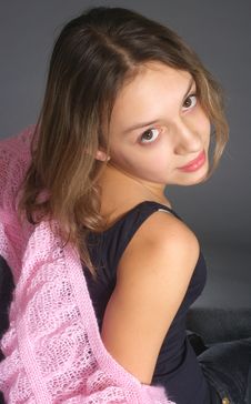 Portrait Of Girl With Pink Shawl Royalty Free Stock Images Portrait Of Girl With Pink Shawl Royalty Free Stock Images