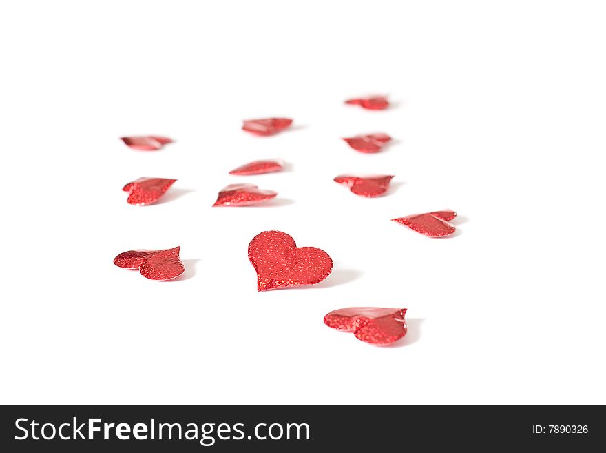A group of red hearts isolated on a white background.